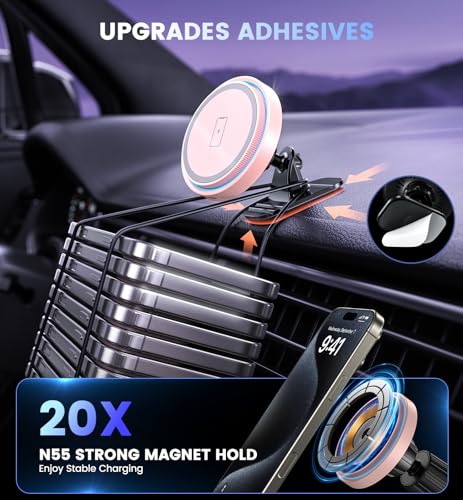 Magnetic Car Charger Mount 15W for iPhone 18-12 Pro Max - color: Pink