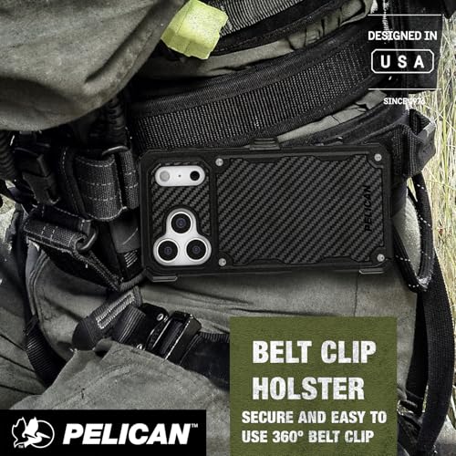 Pelican Shield iPhone 17 Pro Max Case - Rugged MagSafe Phone Case - Carbon | Magnetic Phone Case w/24ft Military Grade Drop Protection - Phone Cover w/ Belt Clip Holster Kickstand for iPhone 17 Pro Max - color: Carbon - Pro Max, style: iPhone 17 Pro Max