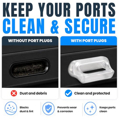 USB C Dust Plugs 10 Pack with Easy Grip Tabs and Cleaning Brush, Clear - color: Clear, size: 10 Pack