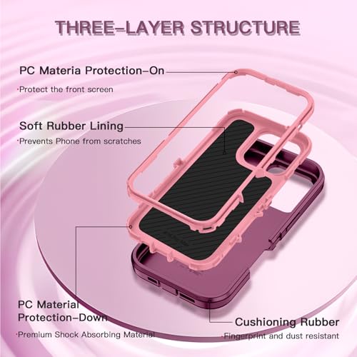 for iPhone 16 Pro Max Case Heavy Duty Protective Shockproof Dropproof 3-Layer Full Body Protection [Without Screen Protector] Tough Rugged Cover for Apple iPhone 16 Pro Max,Purple/Pink - color: Purple/Pink