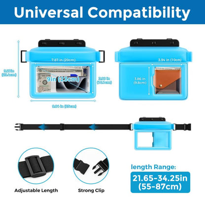 JOTO Floating Waterproof Bum Bag Mobile Phone Case, IPX8 Underwater Transparent Waist Bags with Adjustable Waist Belt for Mobile Phone/Passports/Keys, for Beach, Swimming, Boating - Blue - color: blue
