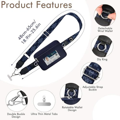 AULEEP Clip and Go Strap with Wallet, Phone Strap Crossbody, Phone Lanyard - color: Black