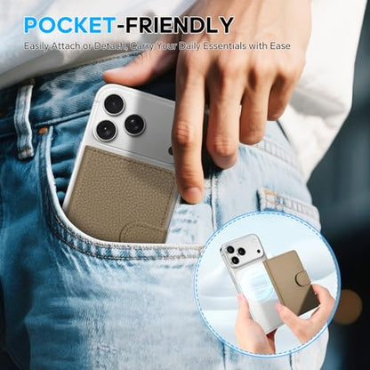 SHIELDON Genuine Leather for Magsafe Wallet, Pebbled Khaki - color: Pebbled Khaki