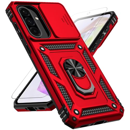 for Samsung Galaxy A36 5G Case with Slide Camera Cover HD Screen Protector [Military Grade 16ft. Drop Tested] Magnetic Ring Holder Kickstand Protective Phone Case for Galaxy A36 5G 2025, Red - color: Red w/ Slide Camera 2nd gen. Military Grade