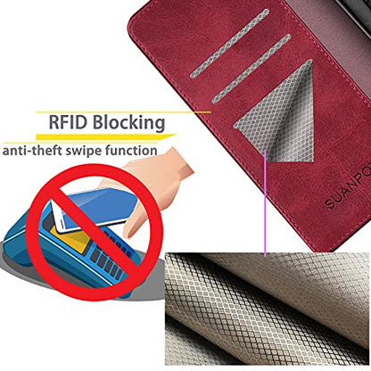 SUANPOT Compatible with iPhone 17 6.3" Wallet case with RFID Blocking Credit Card Holder,Flip Book PU Leather Protective Cover Women Men for Apple 17 Phone case Red - color: Red, size: iPhone 17 6.3"