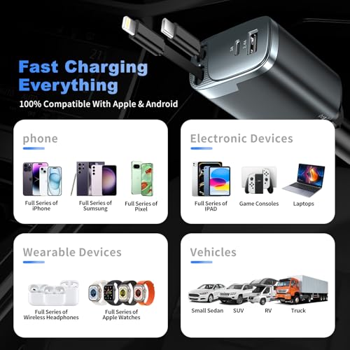 2 Pack 84W Retractable Car Charger, 4-in-1 Car Adapter USB C Fast Charging - size: 2 Pack