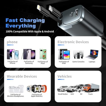 2 Pack 84W Retractable Car Charger, 4-in-1 Car Adapter USB C Fast Charging - size: 2 Pack