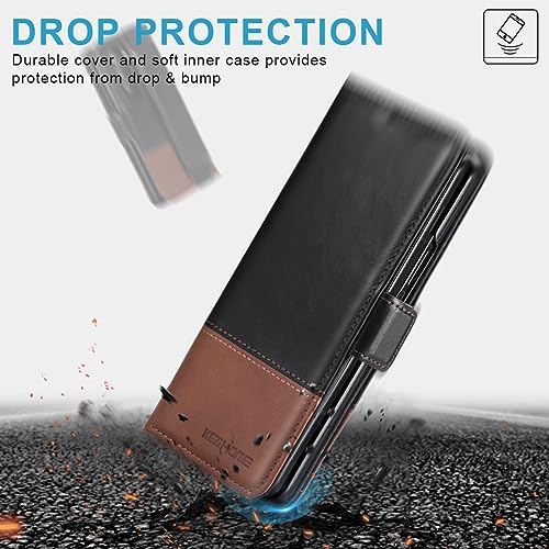 KEZiHOME Genuine Leather Wallet Case for Samsung Galaxy Z Fold 6 - color: Black Brown, size: Galaxy Z Fold 6 Case