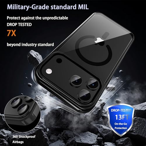 Classic Hybrid Magnetic iPhone 17 pro Case Phone Case Cover, Screen Protectors X1, Compatible with Magsafe, Anti Yellowing,Slim,Shockproof, Protective(Black Magsafe, iPhone 17 pro) - color: Black Magsafe, size: iPhone 17 pro