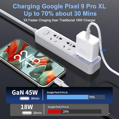 45W GaN USB C Fast Charger with 10FT C to C Cable for Google Pixel（White） - color: White, size: 10FT/3M