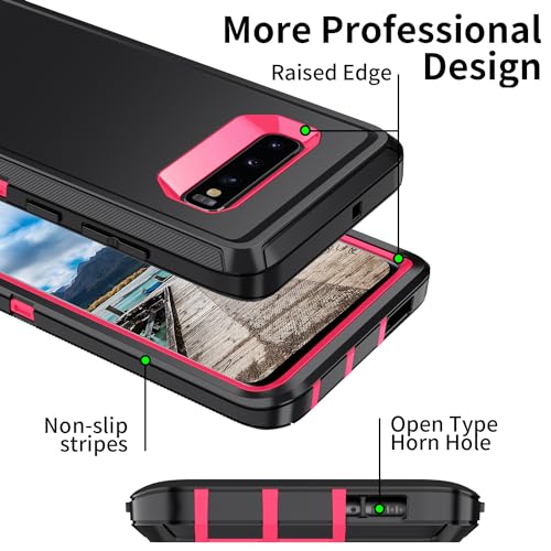 for Galaxy S10 Case,[Without Screen Protector] Heavy Duty Shockproof Dust/Drop Poof 3 Layers Full Bady Protection Rugged Cover for Galaxy S10,Black/Pink - color: Black/Pink