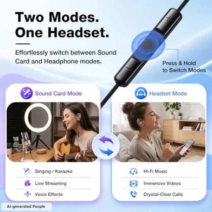 Online Karaoke Headset w/Mic & Voice Changer Sound Effects for TikTok Live - color: In-Ear (Black)