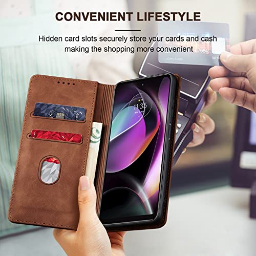 Jasonyu Flip Wallet Case for Moto G 5G (2022),Leather Magnetic Folio Cover with Card Holder,Kickstand - TPU Shockproof Durable Protective Phone Case,Brown | PU Leather Magnetic Folio Cover,with Card Holder,Kickstand,TPU Shockproof,Durable,Protective Phone