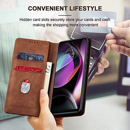 Jasonyu Flip Wallet Case for Moto G 5G (2022),Leather Magnetic Folio Cover with Card Holder,Kickstand - TPU Shockproof Durable Protective Phone Case,Brown | PU Leather Magnetic Folio Cover,with Card Holder,Kickstand,TPU Shockproof,Durable,Protective Phone