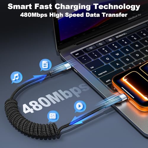 USB C Cable 3ft 2Pack Coiled USB C to C Fast Charging Cable Nylon Braided