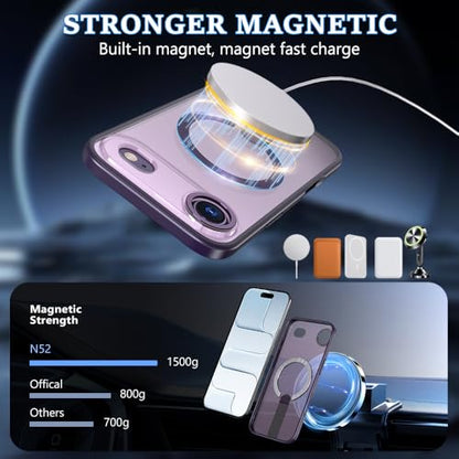 Magnetic for 17 iPhone Air Stand Case with Screen Protector, [Full Camera Protection] (Compatible with MagSafe) Military Grade Drop Protection, Translucent Matte Bumper Cover Case, Purple - color: IP 17 Air Purple