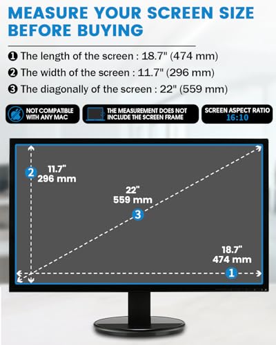 F FORITO 2-Pack 22 inch 16:10 Matte Anti Glare Computer Screen Cover, Anti Glare Eye Protection Film Compatible with All 22" Widescreen Monitors with 16:10 Aspect Ratio (18.7"W x 11.7"H) Not for 16:9 - size: 22 Inch (Diagonal) - 16:10 Aspect Ratio