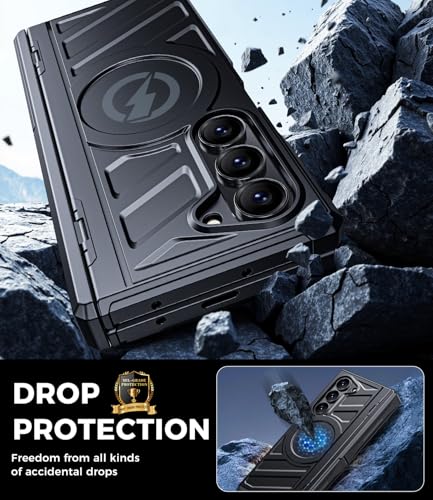 Magnetic for Galaxy Z-Fold-6 Case: Heavy Duty Armor Phone Case [Compatible with MagSafe][Hinge Protection][Dual Kickstand] Shockproof TPU+PC Cover for zfold 6 5G 2024 Black - color: Black