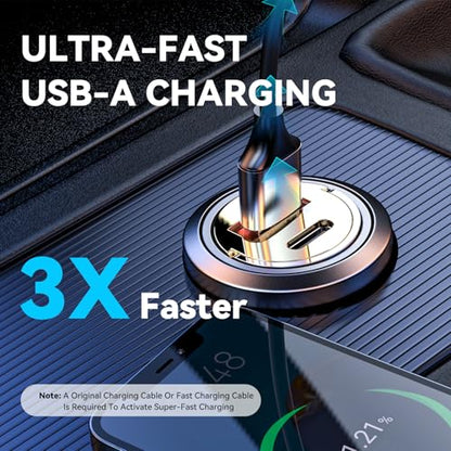 VTVKT Car Charger USB C Fast Charge, Fast Charging Car Charger, Mini Metal Dual Port Cigarette Lighter Adapter for iPhone 17/16/15 Series, iPad, AirPods, Google Pixel, and More