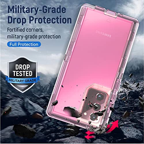 YmhxcY Galaxy Note 20 Ultra Case - 3 Layer Drop Protection, Shockproof Silicone, Transparent Pink - color: Transparent pink