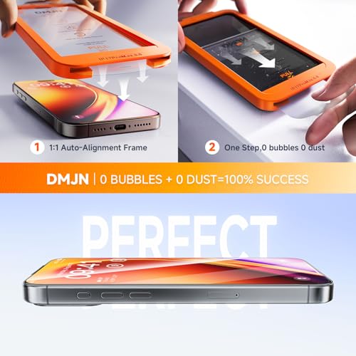 DMJN 9H+ Glass for iPhone 16 Pro Max Screen Protector (NO.1 Military Grade Shatterproof) Screen Protector 16 Pro Max Tempered Glass, Full Edge Coverage, 2 Pack - size: iPhone 16 Pro Max