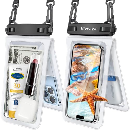 Niveaya Double Space Waterproof Phone Pouch - 2 Pack, Waterproof Phone Lanyard Case with iPhone 17/16/15/14/13 Pro Max up to 8.3", Phone Dry Bags for Vacation Beach Pool Kayak Cruise Travel Essentials - color: Clear+ Clear, size: Medium 8.3"