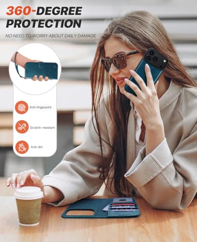 OCASE for iPhone 17 Pro Detachable Wallet Case with Card Holder, 2 in 1 PU Leather Flip Folio with RFID Blocking Stand Wrist Strap Shockproof Phone Cover 6.3 Inch 2025, Peacock Blue - color: Peacock Blue, size: iPhone 17 Pro