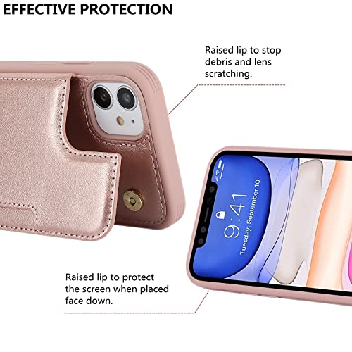 iCoverCase Compatible with iPhone 11 Case with Card Holder, Wallet Phone Case for Women Men RFID Blocking PU Leather Protective Case 6.1 Inch (Rose Gold) - color: Rose Gold