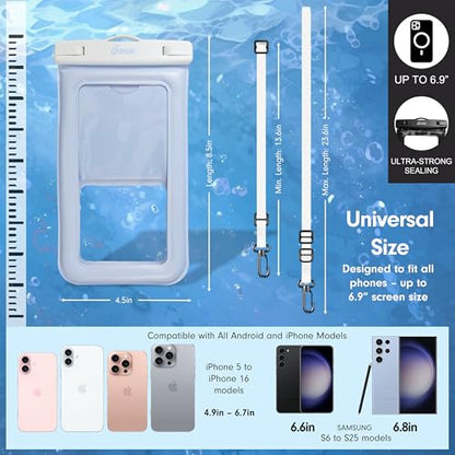 Sonix Waterproof Phone Pouch - Floating Phone Case Dry Bag w/Crossbody Lanyard - Beach Cruise Travel Essentials - Compatible w/All Devices, Touchscreen Friendly | Jelly Blue - color: Jelly Blue