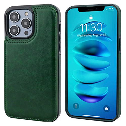 ONETOP for iPhone 14 Pro Max Wallet Case with Credit Card Holder,Green | Kickstand,ID/Cash Holder,Case Wallet with Card Slots,Double Magnetic Clasp,Durable PU Leather Shockproof Cover for Women Men - color: Green