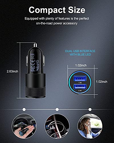 Car Charger [2Pack/3.4a] Fast Charge Dual Port USB Cargador Lighter Adapter - color: Black