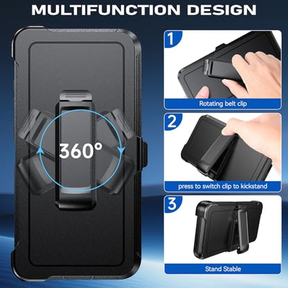 DUEDUE for Samsung Galaxy S25 FE Case with Belt Clip Holster Shockproof 3-Layer Heavy Duty Kickstand Cover Full Body Protective Rugged Phone Case for Samsung S25 FE 5G 6.7", Black - size: for Samsung S25 FE 5G 6.7"