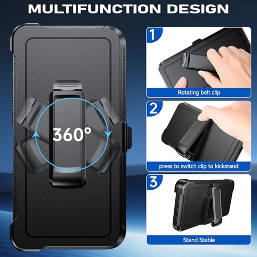 DUEDUE for Samsung Galaxy S24 FE Case with Belt Clip Holster Shockproof 3-Layer Heavy Duty Kickstand Cover Full Body Protective Rugged Phone Case for Galaxy S24 FE 5G 6.7", Black - size: for Samsung S24 FE 5G 6.7"