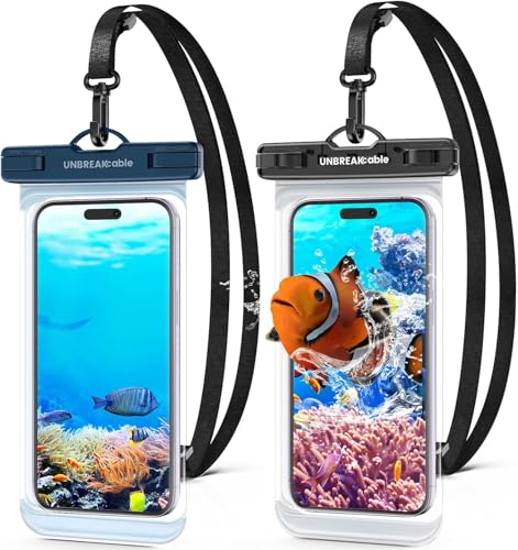 UNBREAKcable Waterproof Phone Pouch-2 Pack IPX8 Waterproof Phone Case for iPhone 16 15 14 13 12 11 Pro Max & Samsung S25 S24-Dry Bag & Travel Essentials for Beach, Pool, Kayak & Cruise-7" Black+Blue - color: Black + Blue