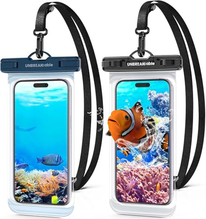 UNBREAKcable Waterproof Phone Pouch-2 Pack IPX8 Waterproof Phone Case for iPhone 16 15 14 13 12 11 Pro Max & Samsung S25 S24-Dry Bag & Travel Essentials for Beach, Pool, Kayak & Cruise-7" Black+Blue - color: Black + Blue