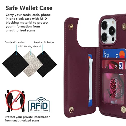 iCoverCase Compatible with iPhone 14 Pro Case with Card Holder, Wallet Case for Women Men RFID Blocking PU Leather Protective Phone Case 6.1 Inch (Wine Red) - color: Wine Red