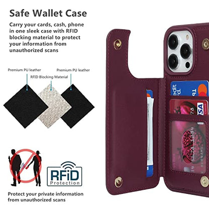 iCoverCase Compatible with iPhone 14 Pro Case with Card Holder, Wallet Case for Women Men RFID Blocking PU Leather Protective Phone Case 6.1 Inch (Wine Red) - color: Wine Red