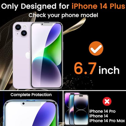 Lesakit 3+3 Pack Privacy Screen Protector for iPhone 14 Plus 6.7-Inch with 3 Pack Camera Lens Protector, Anti Spy Tempered Glass Film 9H Hardness Bubble Free Case Friendly - size: iPhone 14 Plus