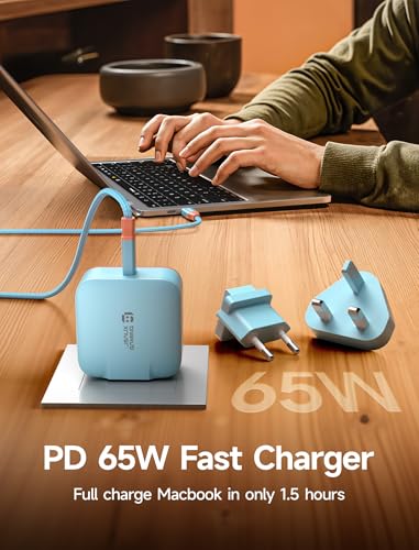 JSAUX 65W GaN USB C Charger for Switch 2, EU/UK Plug, 6.6FT Cable, Blue - color: Blue&Orange