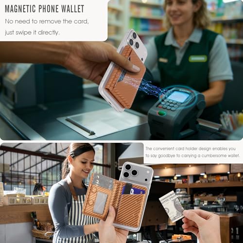 For MagSafe Wallet,Magnetic Card Holder RFID Blocking Wallet with 5 Card Slots & Cash Pocket For iPhone 17/16/ 15/14/ 13/12/ Pro/Max/Plus/Air Carbon Coffee - color: Carbon Coffee