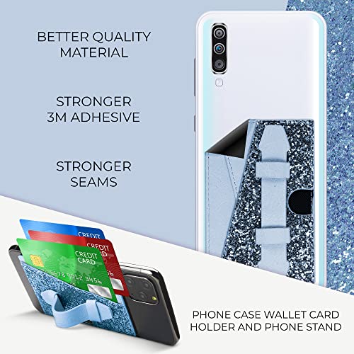 Stick On Phone Wallet, Finger Strap, Credit Card Holder, Faux Leather, Blue - color: Blue