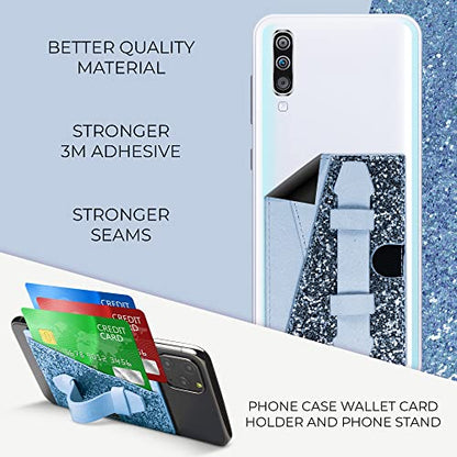 Stick On Phone Wallet, Finger Strap, Credit Card Holder, Faux Leather, Blue - color: Blue