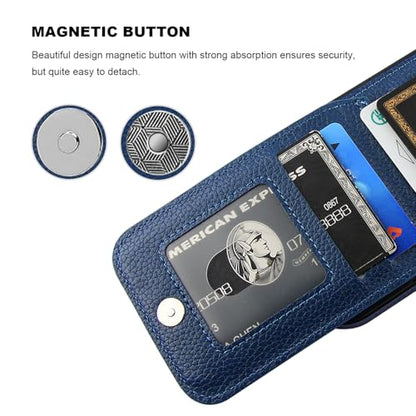 KIHUWEY for iPhone 17 Wallet Case Card Holder Kickstand, Lichee Blue | Credit Card Slots, PU Leather, Magnetic Clasp, Flip Heavy Duty Protection Cover for Men and Women - color: Lichee Blue