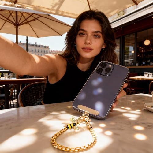 Bee Phone Chain Wrist Strap, Gold Wristlet Phone Charm