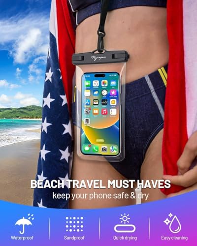 Rynapac IPX8 Waterproof Phone Pouch - 8.5in, 2 Pack Waterproof Phone Case for iPhone 17 16 15 Pro Max, Galaxy S26 S25 Ultra, Cellphone Dry Bag with Lanyard for Beach Vacation Travel Cruise Essentials - color: [Black + Black] Waterproof Phone Pouch