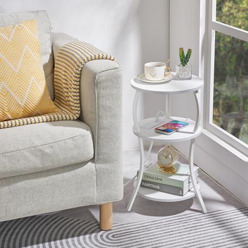 YEAKOO Small Round Side Table with Charging Station,White - color: White, style: USB Charger