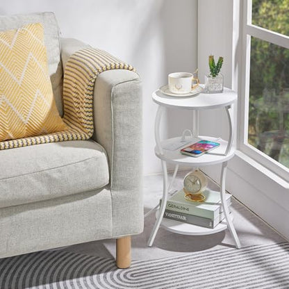 YEAKOO Small Round Side Table with Charging Station,White - color: White, style: USB Charger
