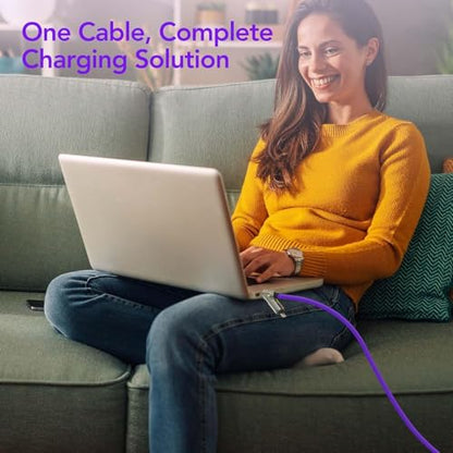 MFish 2-Pack 240W 4-in-1 Multi Charging Cable, Grey+Purple, 6.6FT - color: Grey+Purple, size: 2-Pack 6.6FT