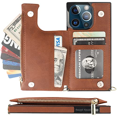 Bocasal Crossbody Wallet Case with Strap for iPhone 13 Pro, Brown - color: Brown