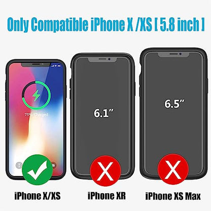 Battery Case for iPhone X/XS, Enhanced 10000mAh Portable Protective Wireless Charging Case Support Carplay Compatible with iPhone X/XS (5.8 inch) Rechargeable Extended Battery Charger Case (Black) - size: iPhone X/XS